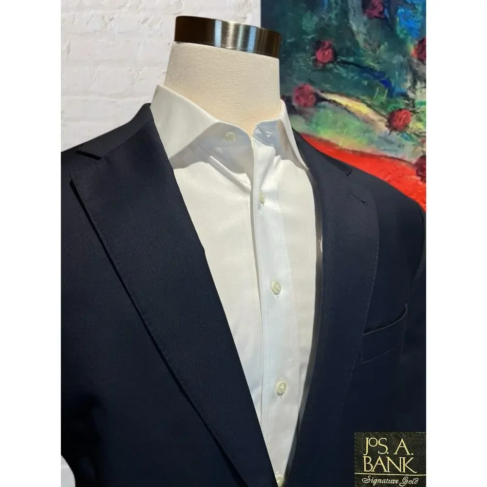 Jos A Bank Signature Gold Men's 46L Navy Blue Blazer Antique Silver Tone Buttons - Picture 5 of 16